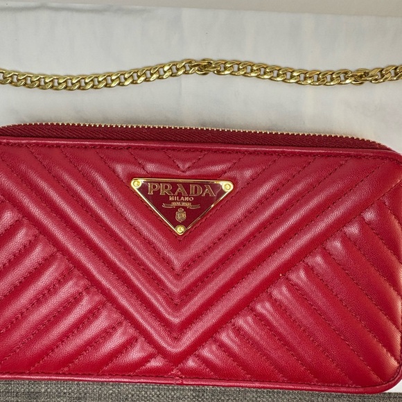 Prada Red Chevron Wristlet with Gold Chain - Picture 4 of 5